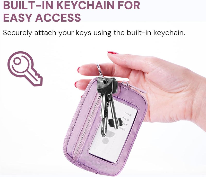 YDF Keychain Wallet for Women Mini Zip Card Holder with ID Window Coin Purse Detachable Wristlet Small Wallets Light Purple - Image 3